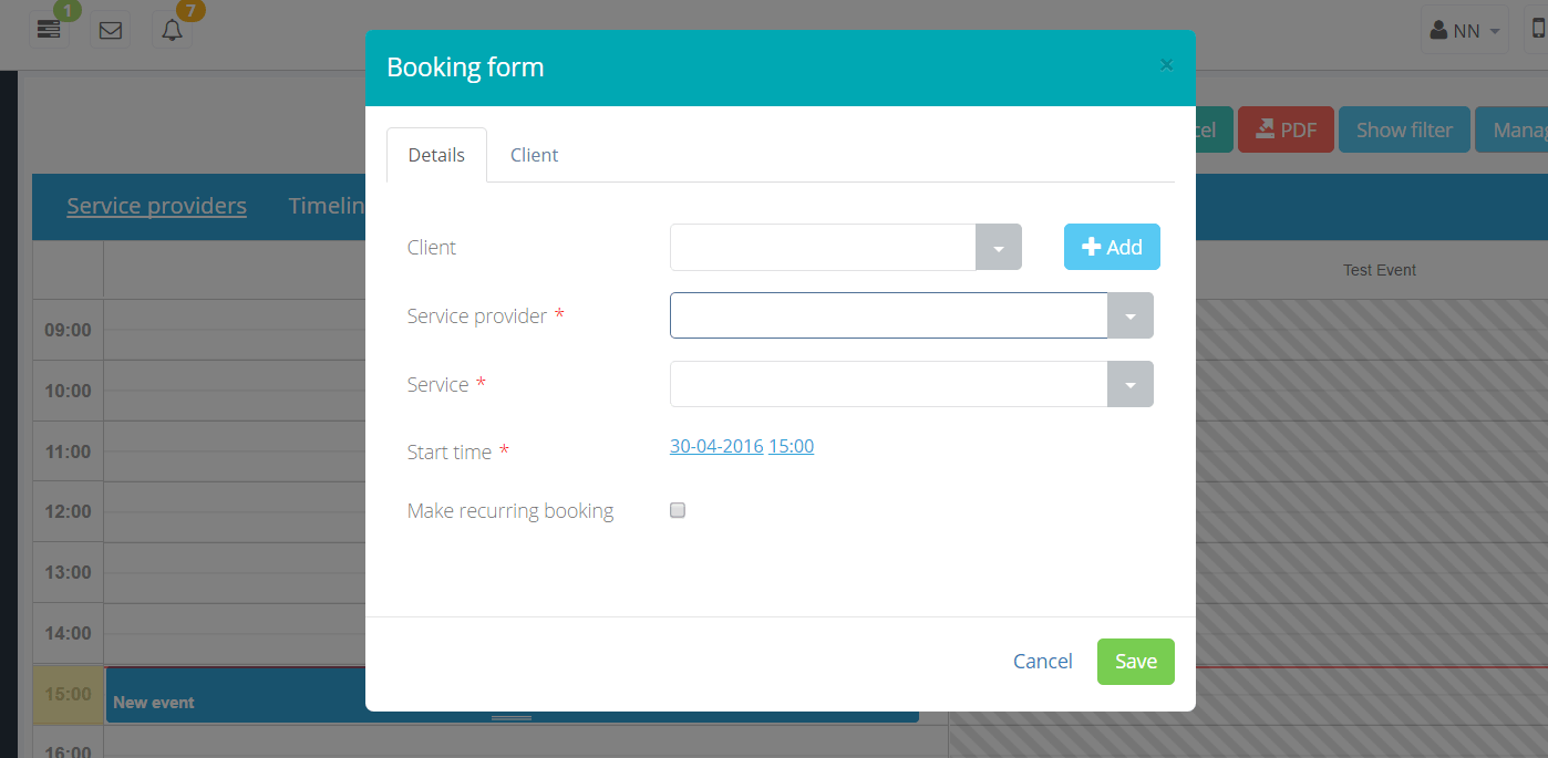 It's easy to create a booking from the dashboard, but the "service provider" field is complicated and confusing.