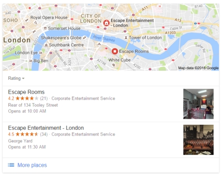 Google Map listings are below the ads.
